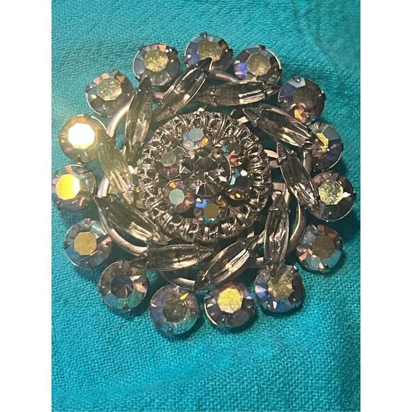 Gorgeous Large Sparkling Vintage Blue/Gray Rhinstone Brooch - Picture 3 of 5
